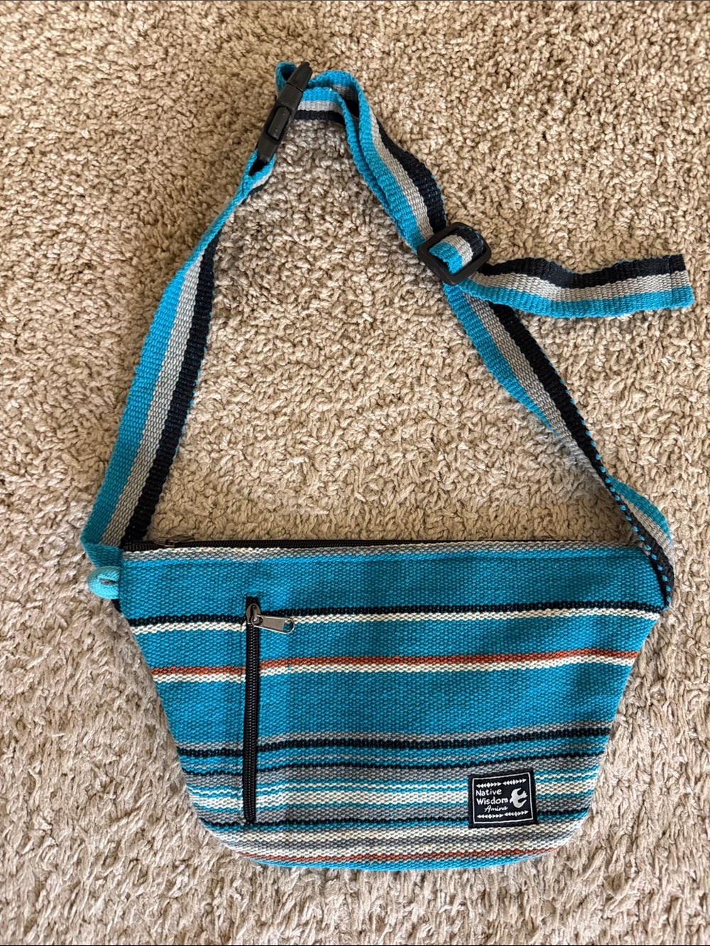 Striped Turquoise Crossbody Bag - Casual Everyday Shoulder Bag